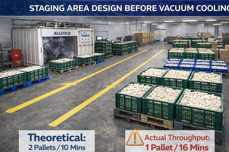 Staging area design before vacuum cooling