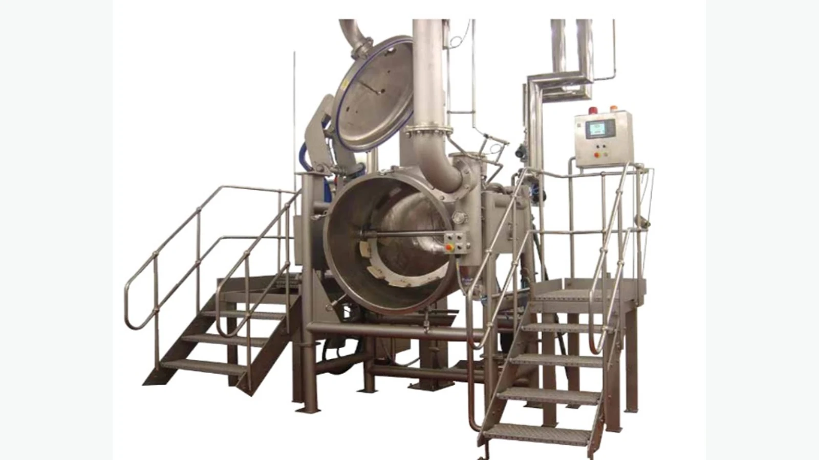 Allcold custom industrial steam cooking and rapid cooling integrated vessel with access platform and vacuum pipework