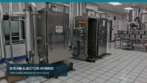 Real Allcold food vacuum cooling installation with steam-ejector hybrid pipework