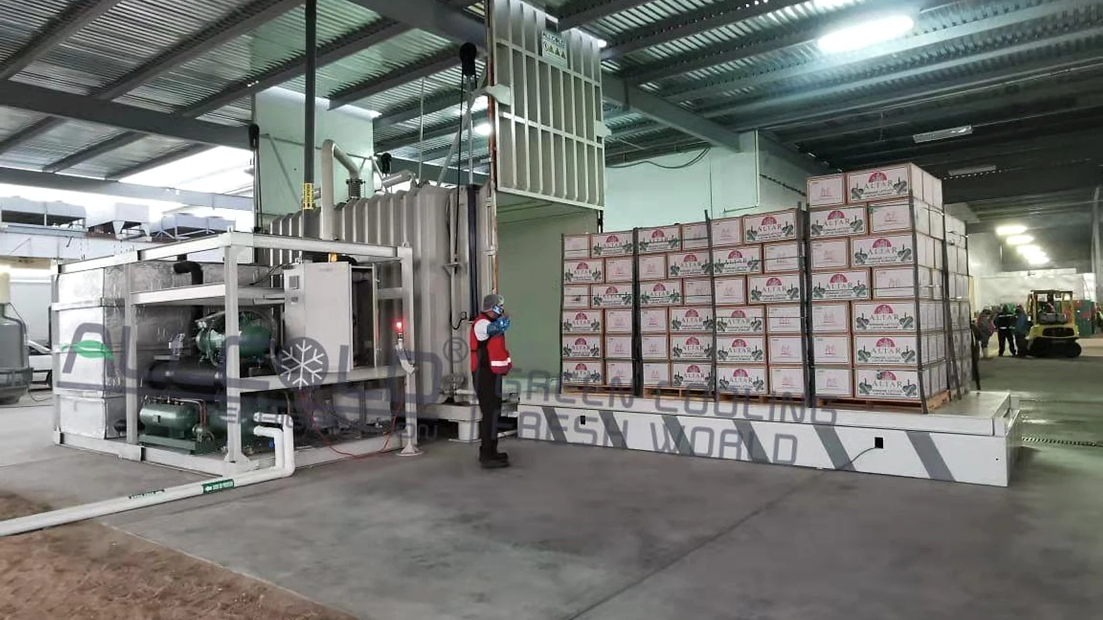 Real Allcold pallet vacuum cooling system installed in a fresh produce packing facility