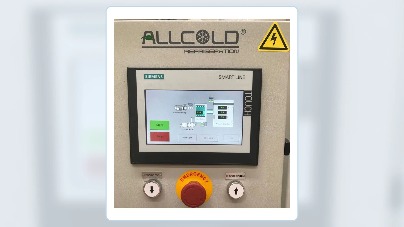 Real Allcold Siemens HMI and control panel used as a control-system example