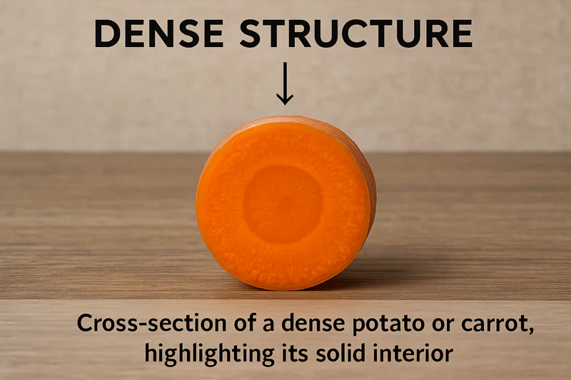 Cross-section image of a dense potato or carrot, highlighting its solid interior