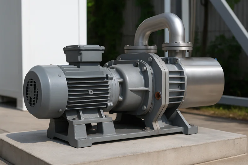 Image of a robust industrial vacuum pump, possibly connected to a vacuum chamber