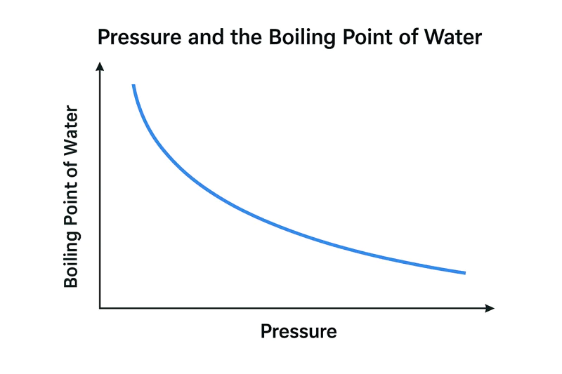 A diagram showing the relationship between pressure and the boiling point of water.