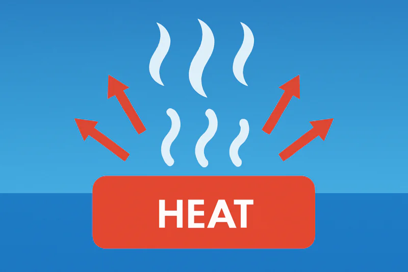 A visual showing heat radiating away from a product as water vapor rises.