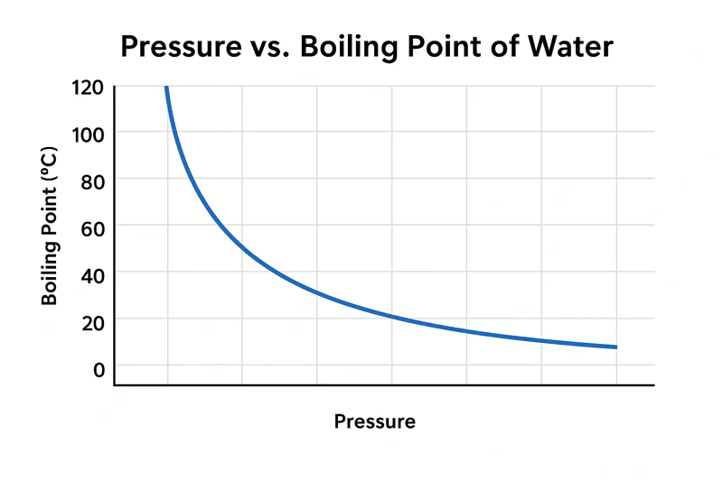 A graph showing the inverse relationship between pressure and the boiling point of water.