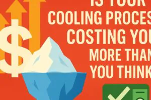 Infographic asking if your cooling process is costing more than expected, with bold text, dollar sign, and iceberg illustration representing hidden expenses
