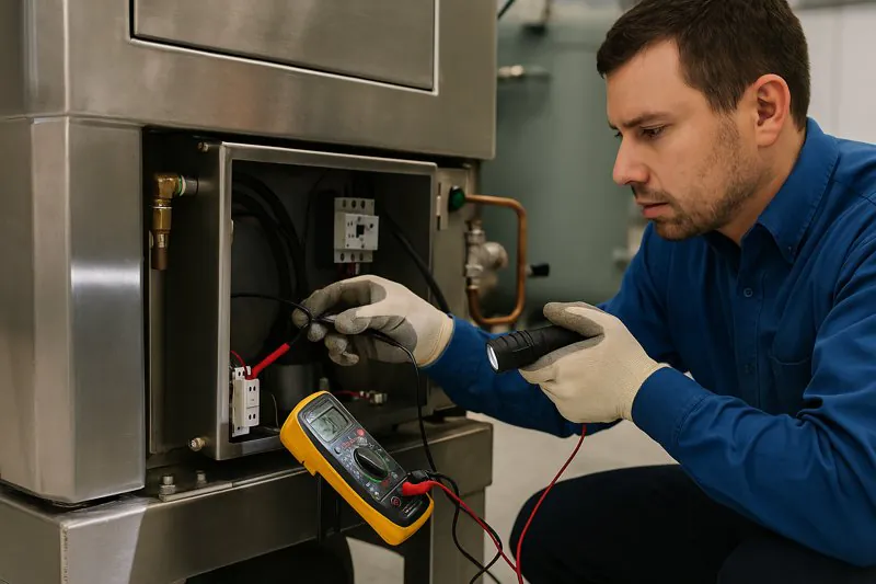 Technician troubleshooting vacuum cooler