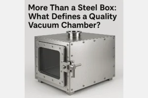 Stainless steel vacuum chamber with text: "What Defines a Quality Vacuum Chamber?