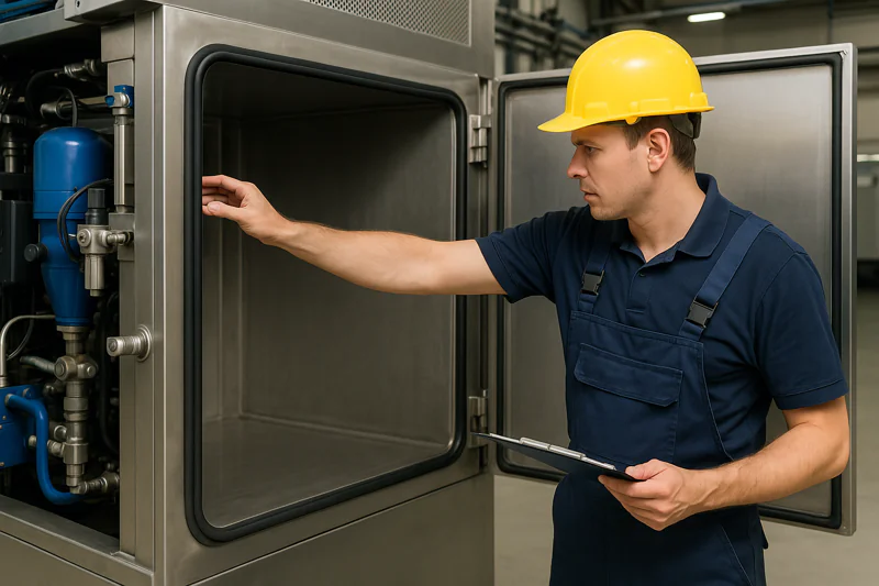 Technician inspecting vacuum cooler