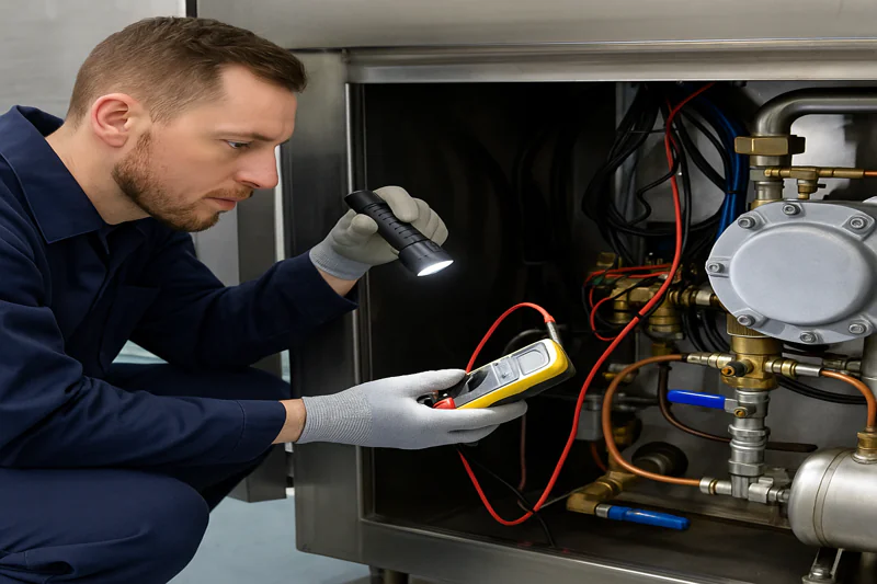 Technician troubleshooting vacuum cooler