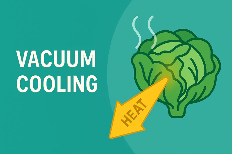 An animation showing vapor pulling heat from the core of a lettuce head during vacuum cooling