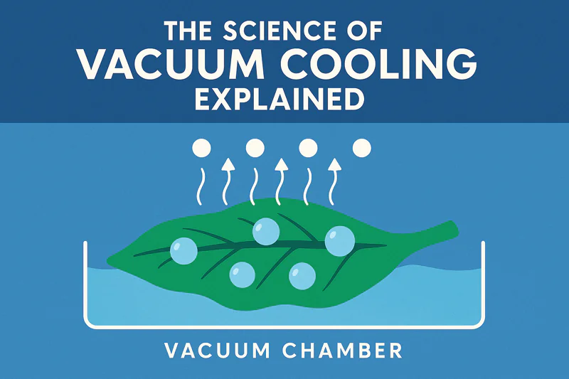 A simplified animation showing water molecules turning to vapor on a leaf's surface inside a vacuum chamber.