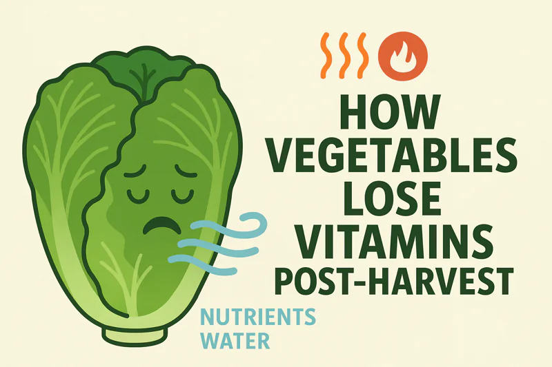 An infographic showing a vegetable 'breathing' out nutrients and water, with a heat symbol speeding up the process