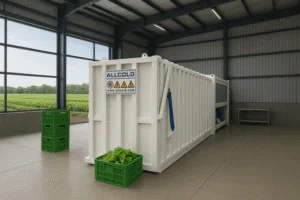 Vegetable vacuum cooling machine in a modern farm facility