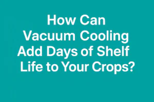 Bold white text on a turquoise background asks “How Can Vacuum Cooling Add Days of Shelf Life to Your Crops?”, highlighting the benefits of vacuum pre-cooling for preserving freshness during transport and storage.