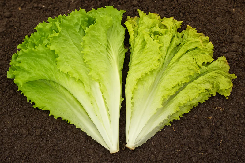 A vibrant photo of freshly harvested lettuce, half looking crisp and fresh, the other half slightly wilted, showing the effect of delayed cooling.