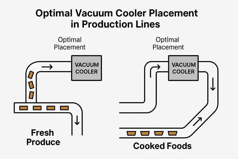 A factory layout diagram showing two optimal placements: one for a 