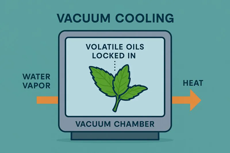 A diagram showing the vacuum cooling process, with 