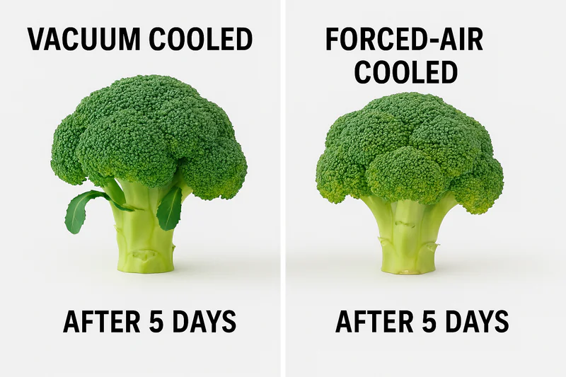 Side-by-side images of broccoli after 5 days. The 