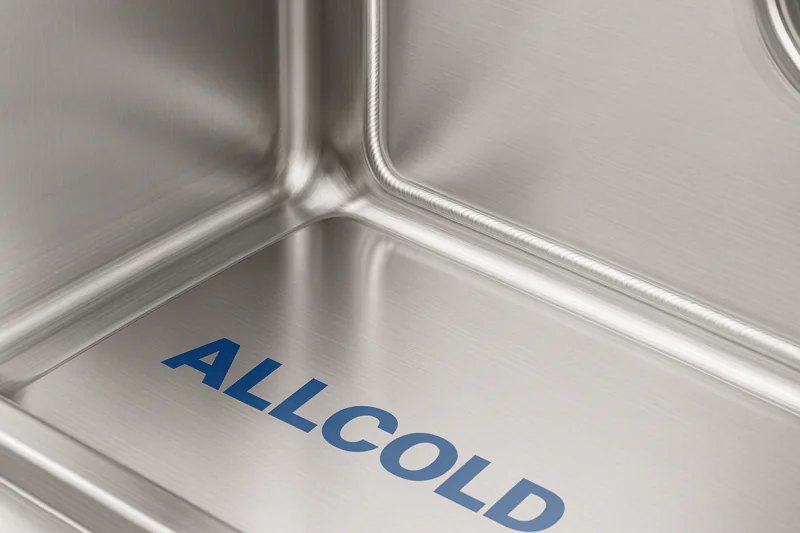 A detailed shot of a clean, perfectly executed weld inside an ALLCOLD vacuum chamber, showing the smooth, polished finish required for food safety.