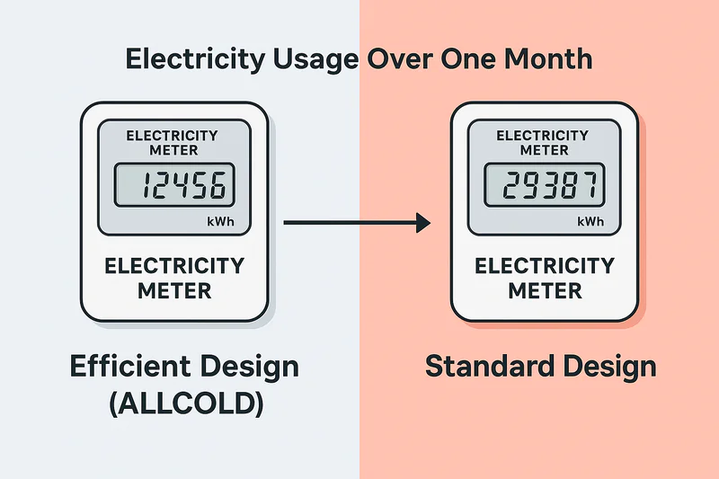 A simple infographic comparing two electricity meters over one month. One meter, labeled