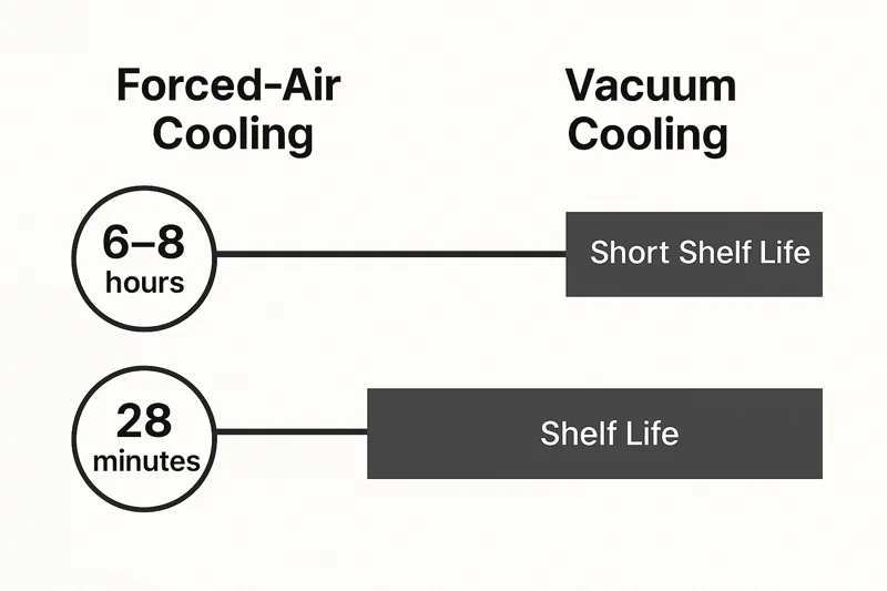 A side-by-side comparison graphic. Left side shows a timeline with 