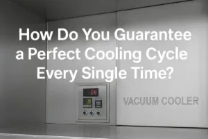 High-precision vacuum cooling system ensuring a perfect cooling cycle every time, featuring stainless steel chamber, digital temperature and pressure control panels, and advanced automation for consistent post-harvest freshness
