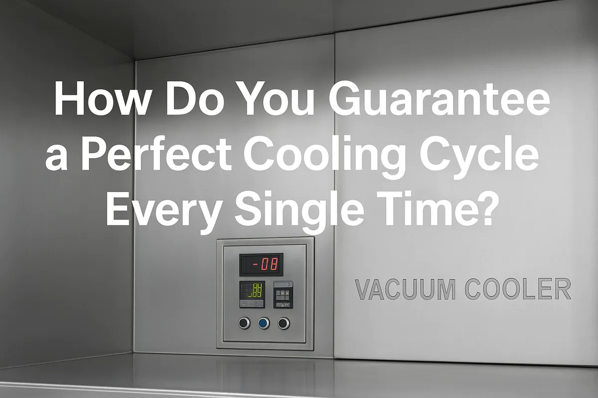 High-precision vacuum cooling system ensuring a perfect cooling cycle every time, featuring stainless steel chamber, digital temperature and pressure control panels, and advanced automation for consistent post-harvest freshness
