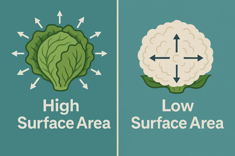 A side-by-side infographic. On one side, a head of lettuce with many arrows pointing out from all leaves, labeled 