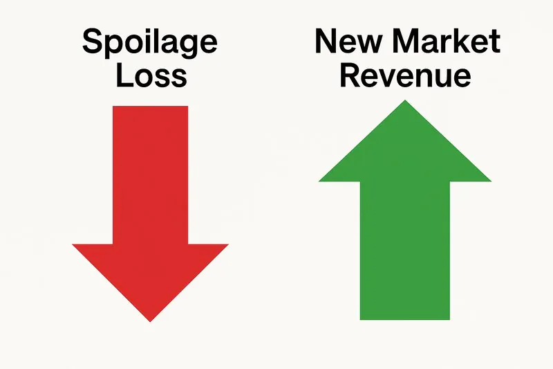 A simple chart graphic showing a downward red arrow labeled 