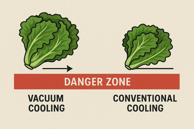 An illustration showing a head of lettuce passing quickly through a red 