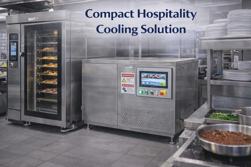 vacuum cooler in a commercial hotel kitchen with stainless steel equipment