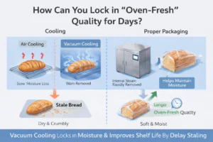 How to keep bread oven-fresh for days: vacuum cooling removes internal steam fast, improves crumb softness, and helps maintain moisture after packaging.