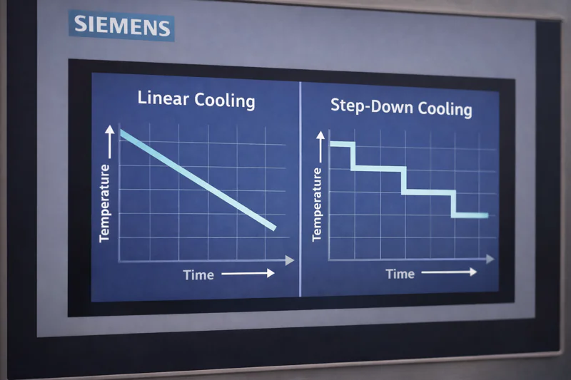 A diagram showing the difference between 'Linear Cooling' and 'Step-Down Cooling' on a Siemens screen