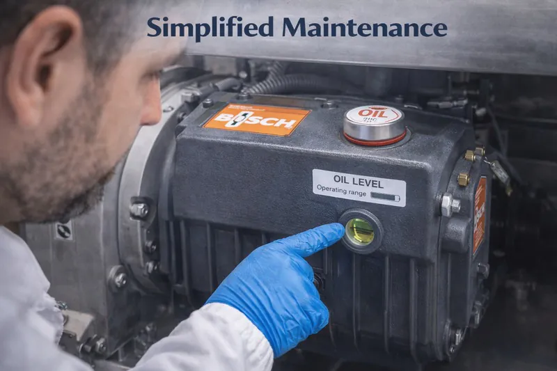 Technician performing a simple check on the vacuum pump oil level