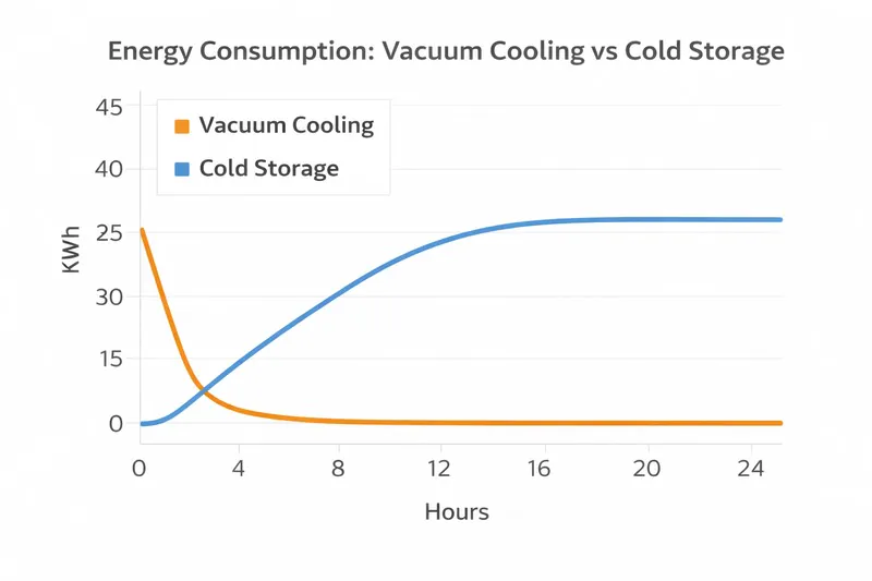 Energy consumption graph comparing vacuum cooling vs cold storage over 24 hours