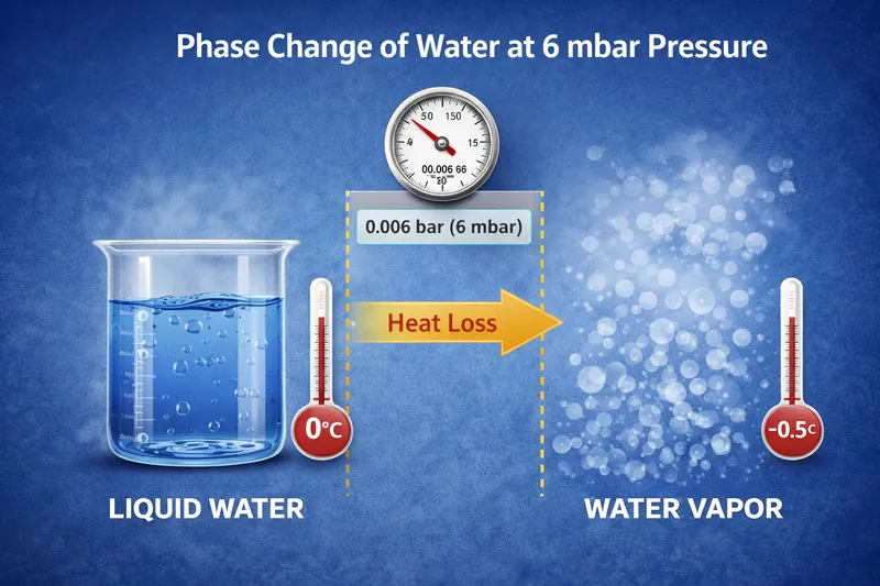 Diagram illustrating the phase change of water at 6mbar pressure