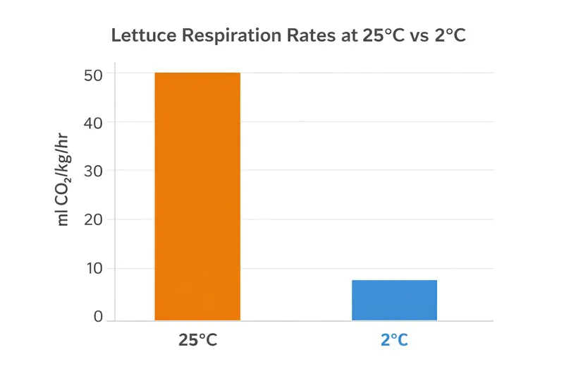 Chart showing lettuce respiration rates at 25C vs 2C