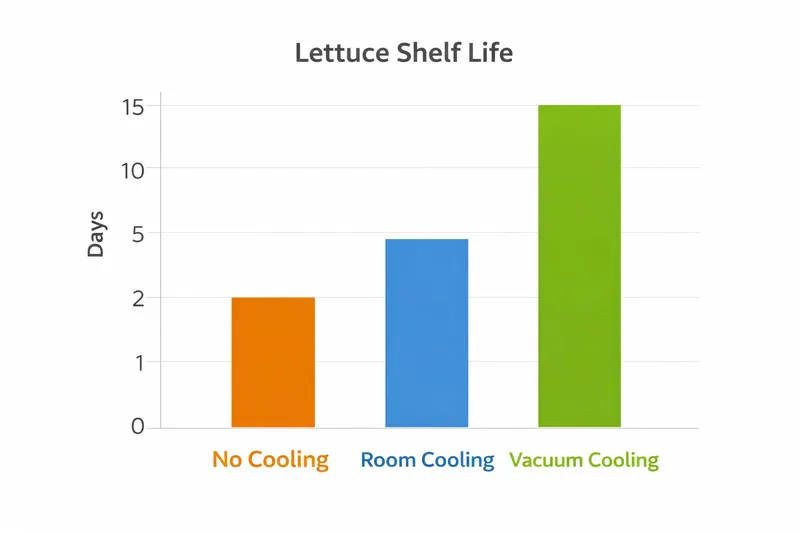 Comparison chart of lettuce shelf life: No cooling vs Room cooling vs Vacuum cooling