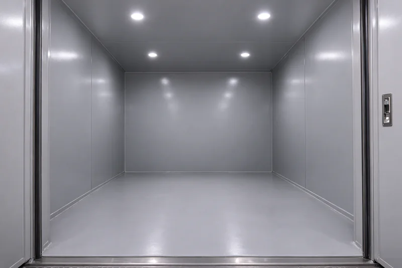 Inside view of a large painted carbon steel vacuum chamber with thick walls