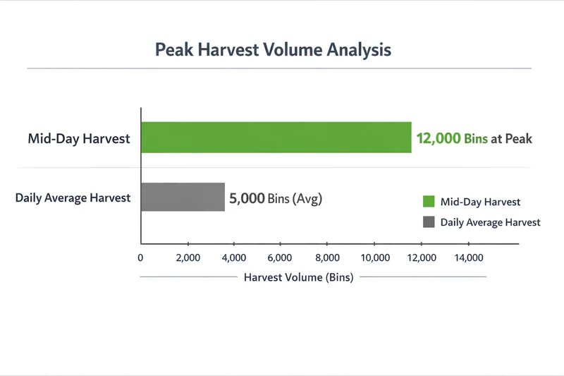 Chart showing harvest volume spikes during mid-day vs daily average