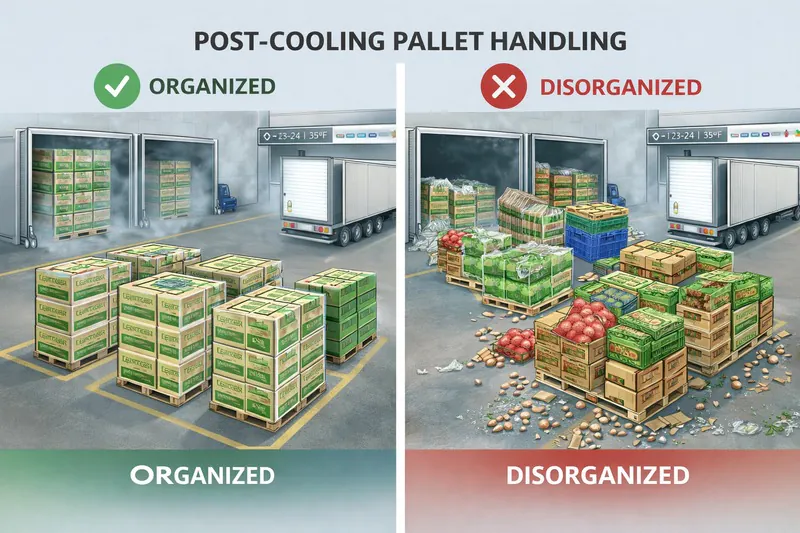Organized versus disorganized post-cooling pallet handling in a produce export packing facility