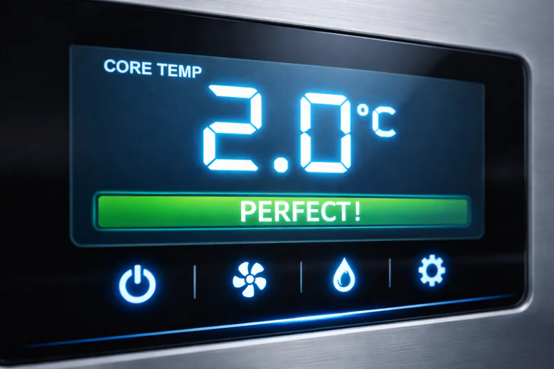 Digital display showing a perfect 2.0C core temperature reading