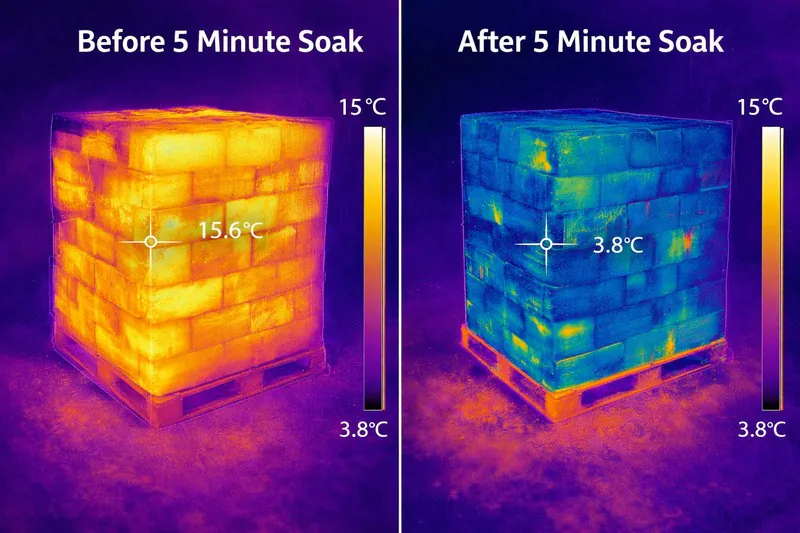 Thermal image showing a pallet before and after a 5-minute soak time