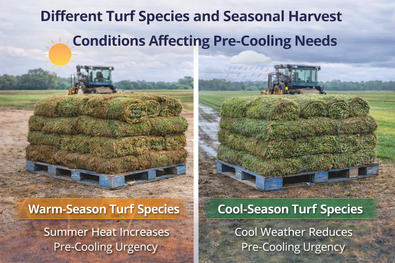 Different turf species and seasonal harvest conditions affecting pre-cooling needs