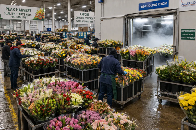 Peak harvest pressure before flower pre-cooling