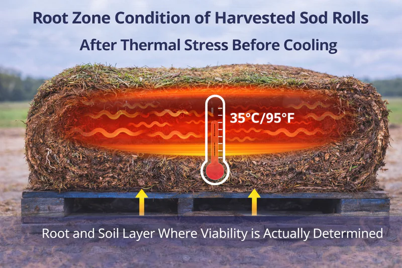 Root zone condition of harvested sod rolls after thermal stress before cooling
