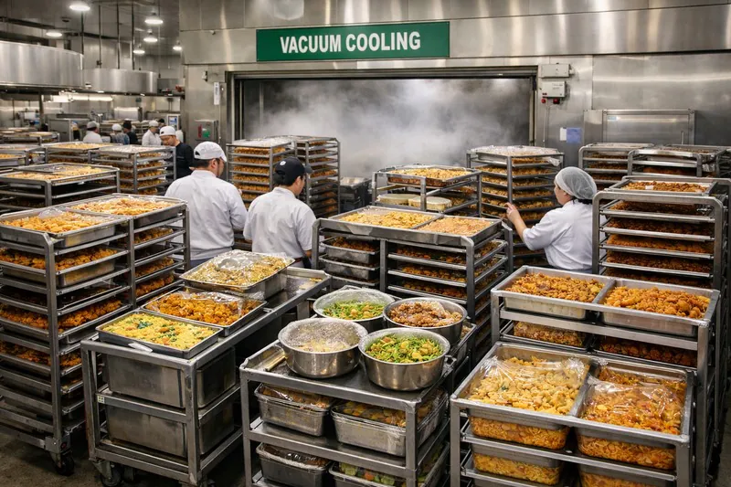 Peak production window before vacuum cooling in a central kitchen