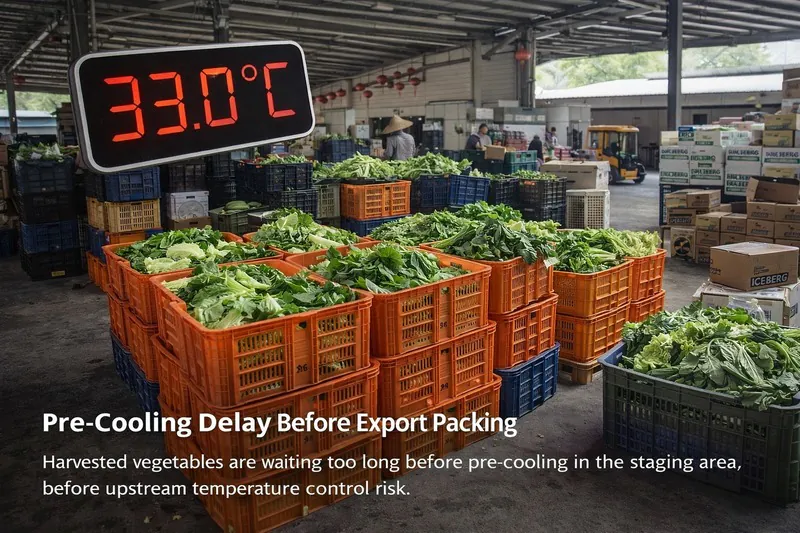 Produce pre-cooling delay before export packing